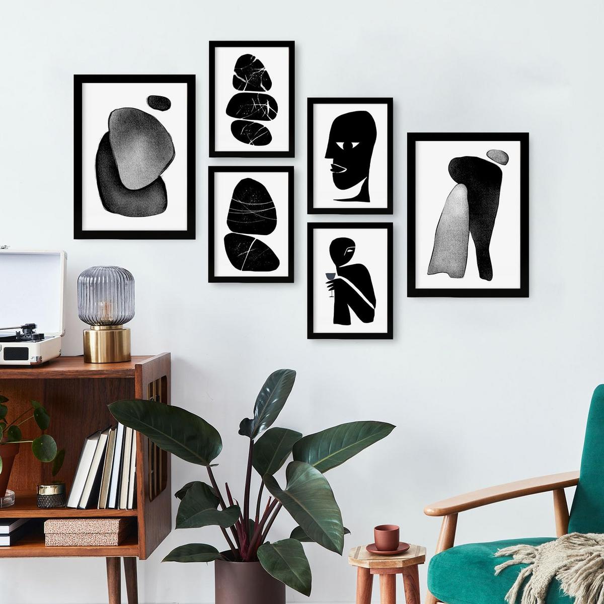 POSTER Set Mit 6 Datenlose Köpfe In Liebhaber Abstrakt Ästhetische Dekorative Gemälde Für Ihr Wohnzimmer Schlafzimmer Zuhause A3 & A4 Schwarzer Rahmen - Schwarz, Papier (29/3cm) - Nacnic