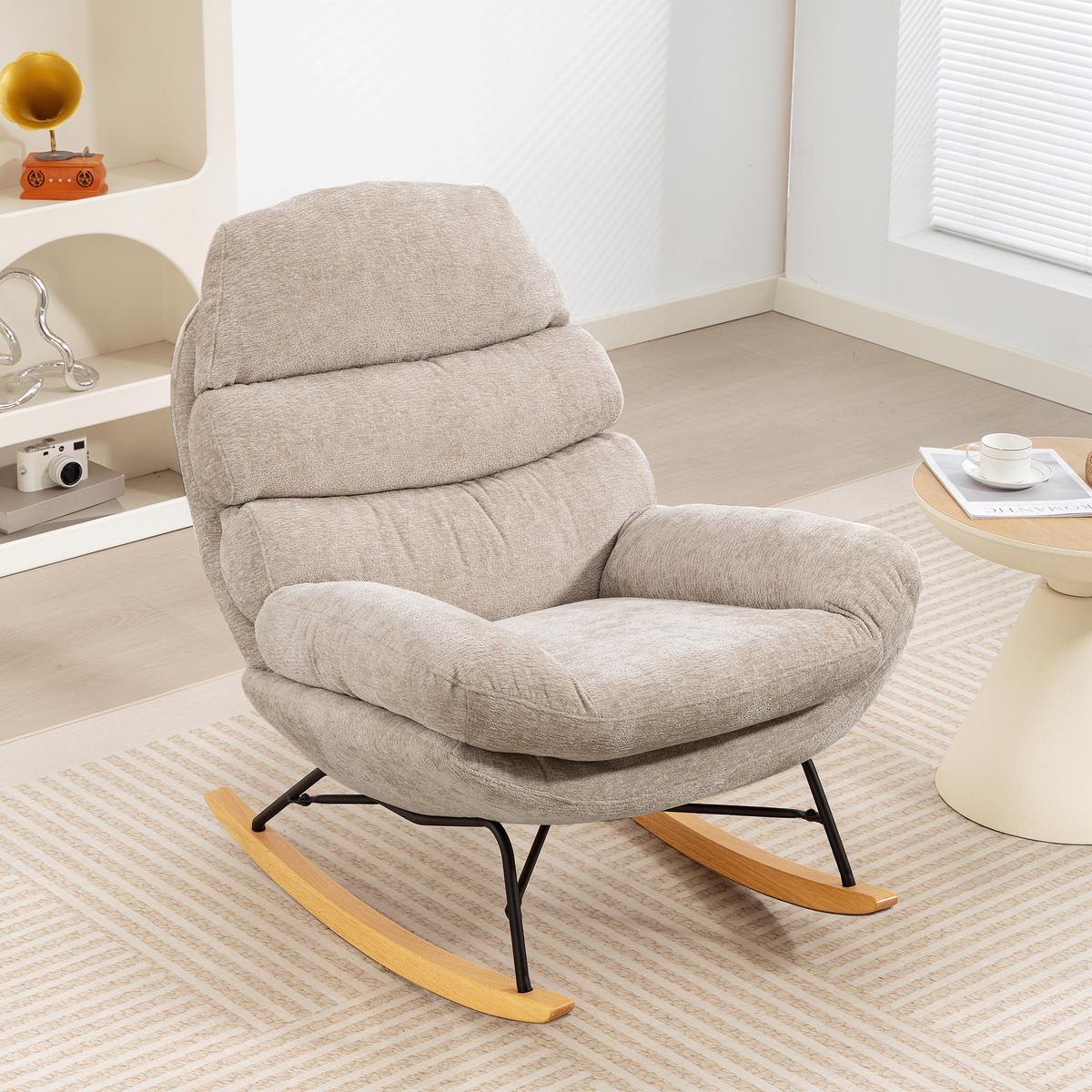 SCHAUKELSTUHL Schaukelsessel Schneidersitz mit Rückenlehne Chenille-Optik - Creme, Textil (80/91/103cm) - HOMCOM