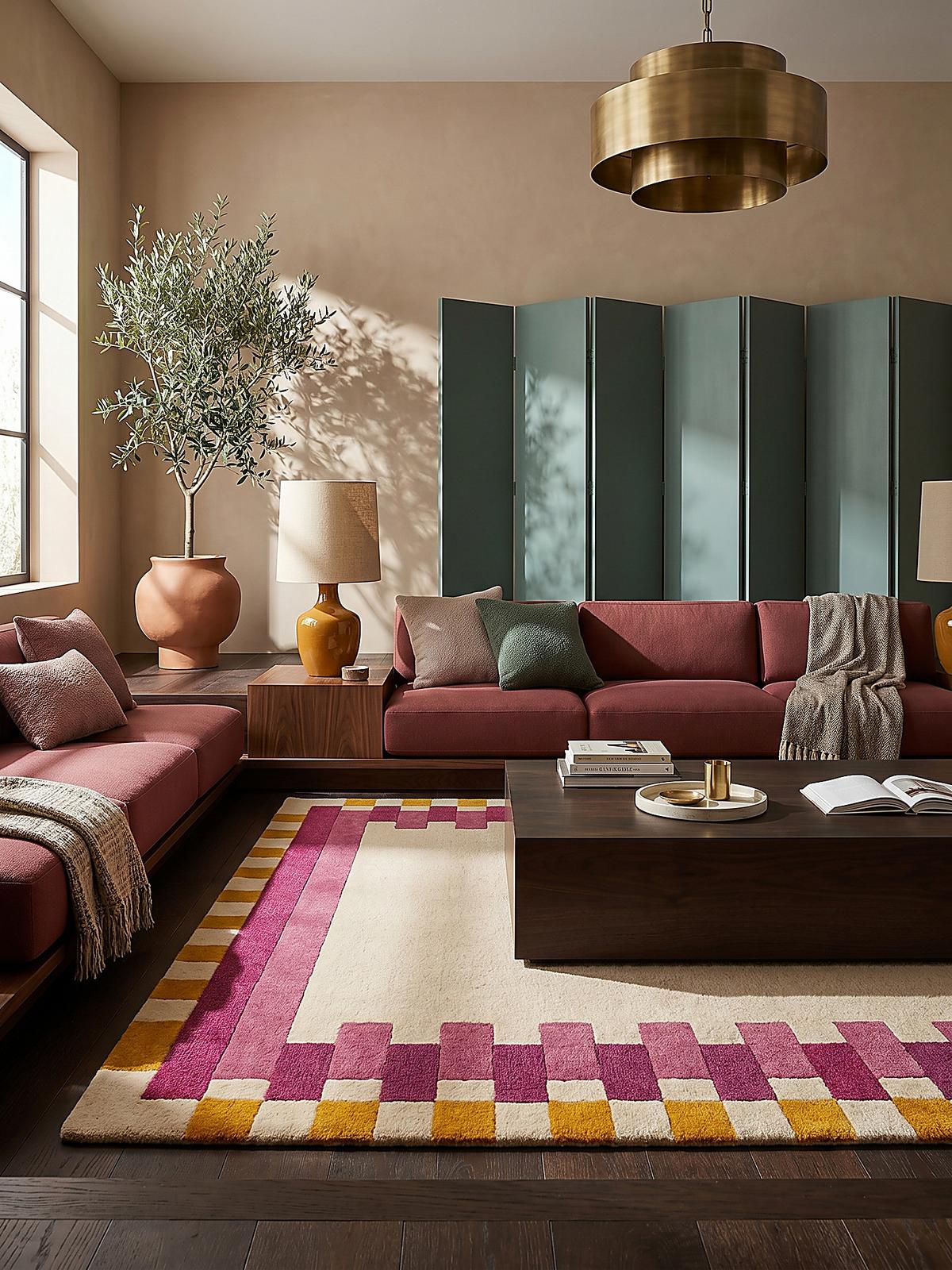 WOLLTEPPICH WENSUM, geometrisch, Rosa-Gelb, 200 x 290 cm - Rosa, Textil (290/200cm) - KADIMA DESIGN
