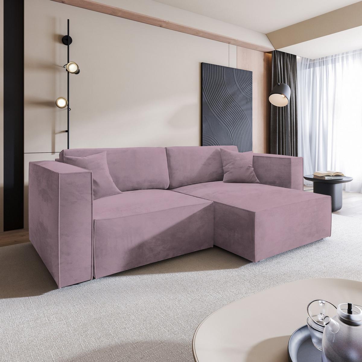 ECKSOFA NERIO M Lila Velours-Stoff mit Schlaffunktion - Lila/Grau, Holz/Kunststoff (245/148cm) - MASSENO