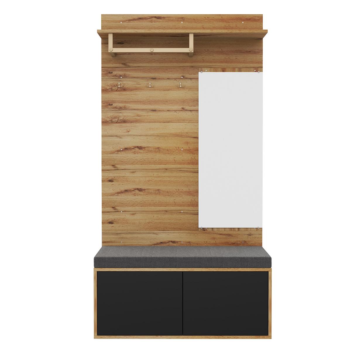 GARDEROBEN-SETS Flurgarderobe Holzoptik mit Spiegel & Sitzbank Kompaktgarderobe 100×190 cm - Sonoma Eiche, Holzwerkstoff (100/190/38cm) - Urban Meuble