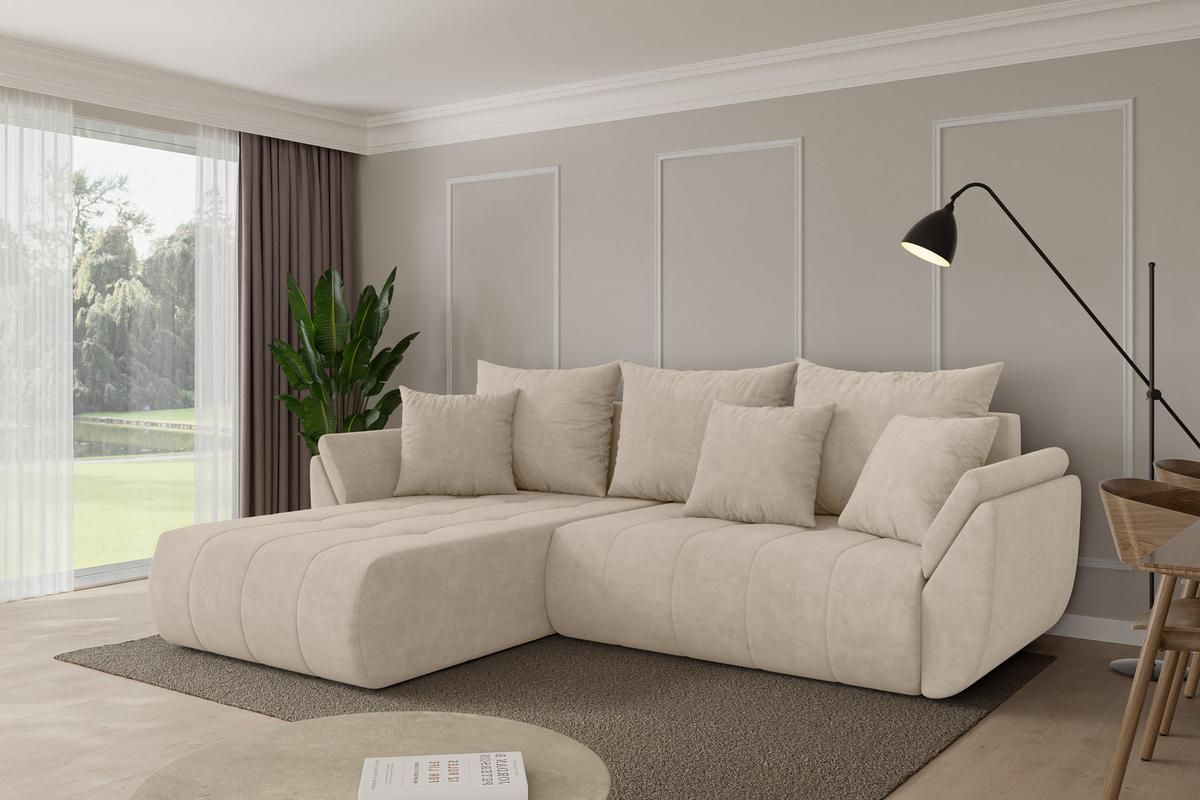 ECKSOFA mit Schlaffunktion Ottomane Links TOKO-L 277x194x86 Beige Velours - Schwarz/Sahara, Holzwerkstoff/Kunststoff (277/194cm) - ALTDECOR