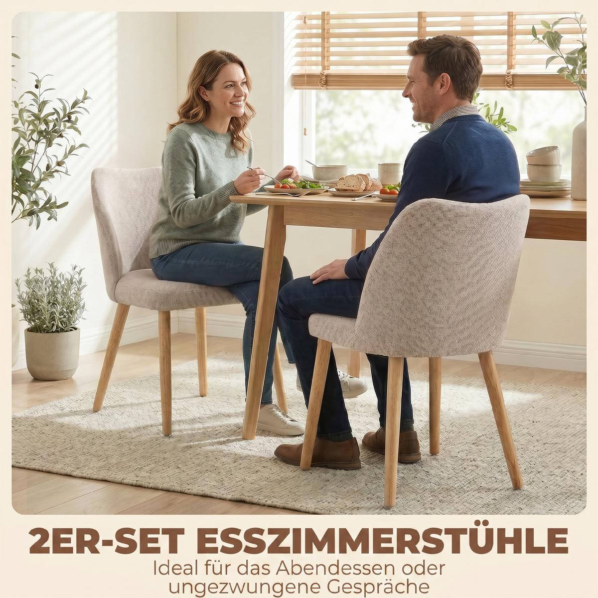 ESSZIMMERSTÜHLE 2er Set Polyester Cremeweiß - Creme, Textil (46/76/52cm) - HOMCOM
