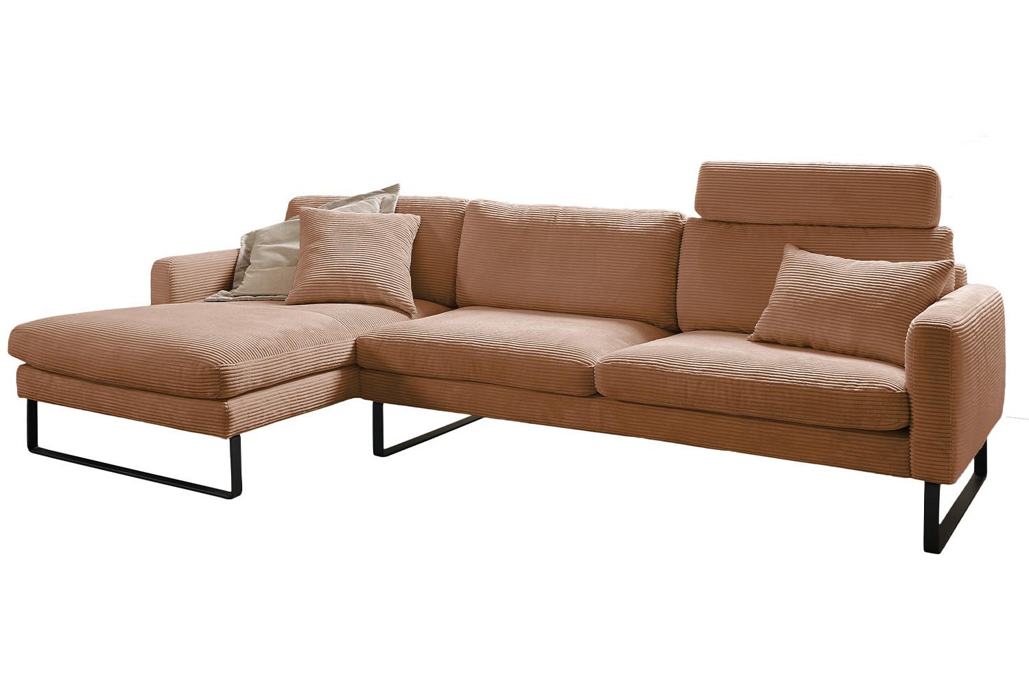 ECKSOFA RICARDA Braun Cord - Schwarz/Braun, Textil/Metall (298/154cm) - KAWOLA