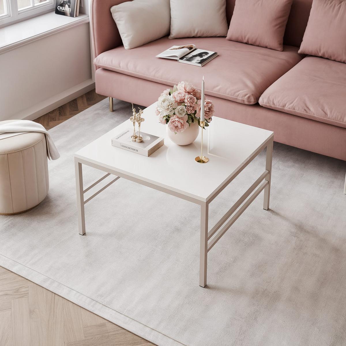 COUCHTISCH FORMA 70/70 cm Quadrat, Kaschmir / Weiß Hochglanz - Kaschmir/Weiß Hochglanz, Metall (70/70/46cm) - Idohome