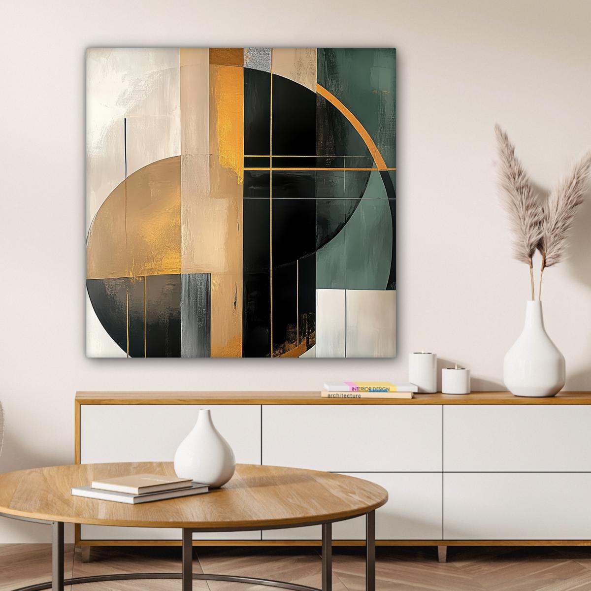 LEINWANDBILD Abstrakt - Gold - Bronze - Grün - Formen - Modern Deko Groß 90x90 cm - Multicolor, Textil (90/90cm) - MuchoWow