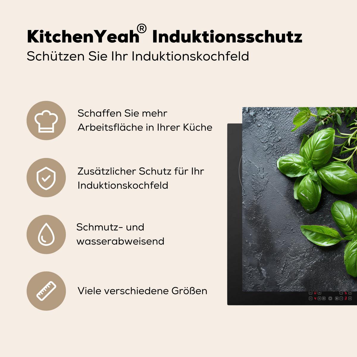 HERDABDECKPLATTE Obst - Grau - Konkret - Orange - Pflanzen Abdeckung Ceranfeld 57.6x51.6 cm - Anthrazit, Kunststoff (57.6/51.6/0.2cm) - MuchoWow