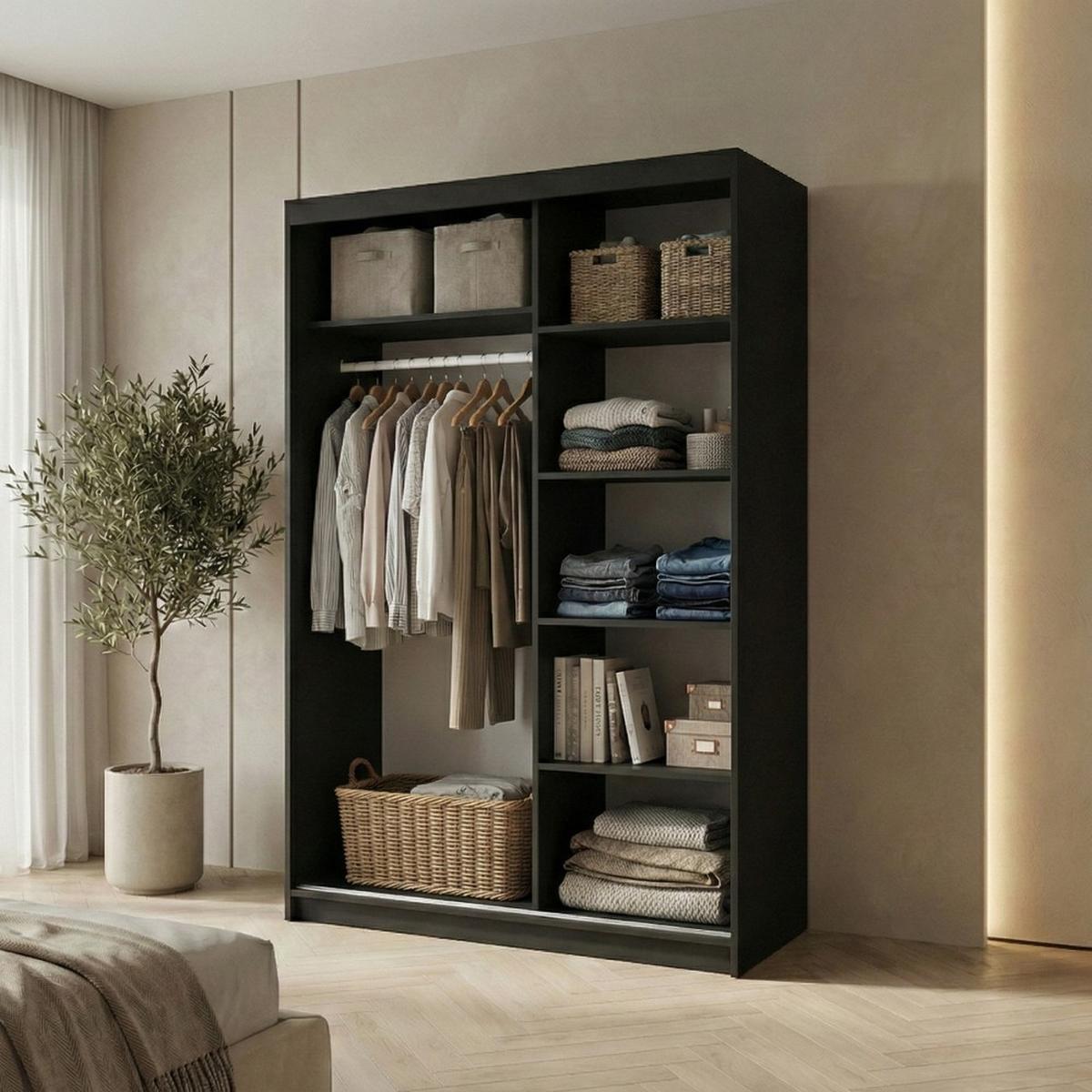 SCHWEBETÜRENSCHRANK Hela mit 2 Türen. 100 cm, Schwarz - Schwarz, Holzwerkstoff (100/205/60cm) - Beautysofa