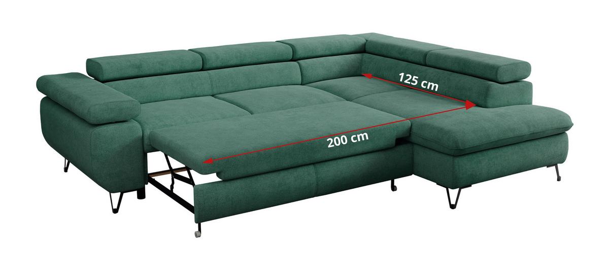 ECKSOFA PETER L Grün Struktur - Rechts Seite - Schwarz/Grün, Textil/Metall (273/208cm) - MKS