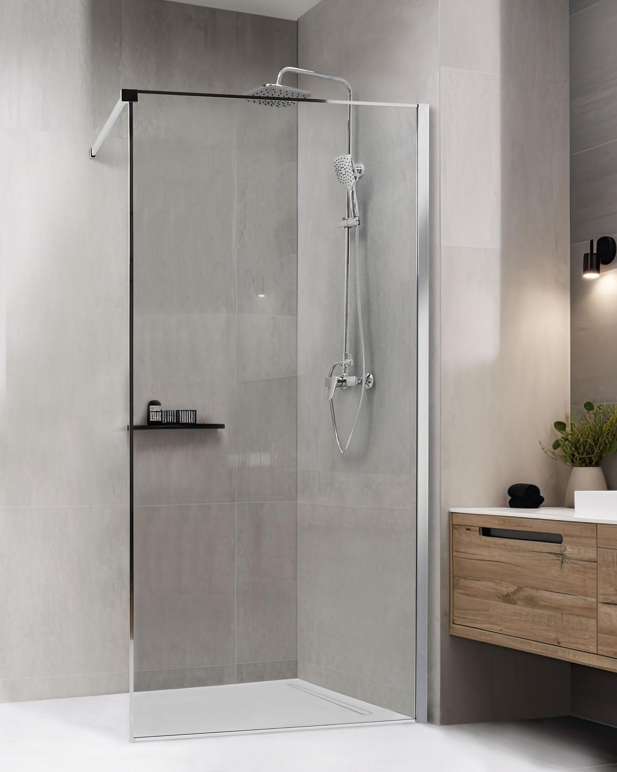 DUSCHWAND 100/190 cm Silber Waspam - Transparent/Silberfarben, Glas (100/190cm) - Beliani