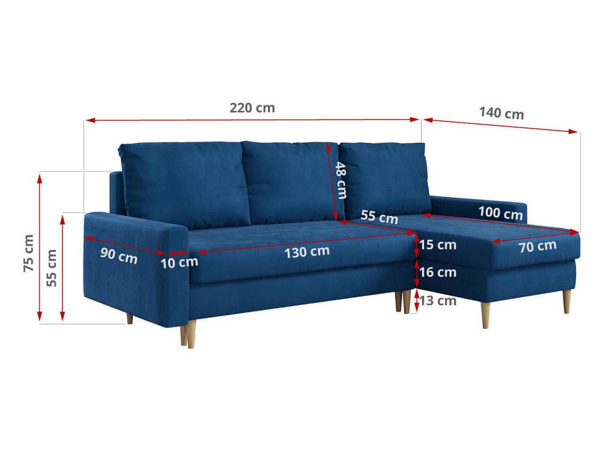 ECKSOFA Lang Velvet Dunkelblau - Dunkelblau/Braun, Holz/Textil (220/140cm) - MKS