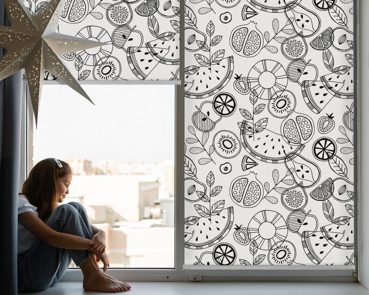 INNENROLLO - Fensterrollo - Rollo - 100x100 cm - Gezogene Früchte - Grau, Kunststoff (100/100/0.5cm) - TULUP
