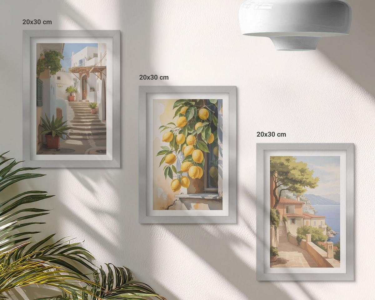 BILDER SET 3er Set - 20x30 cm Silberner Rahmen - Lemon Streets Meerblick - Silberfarben, Kunststoff (20/30cm) - TULUP