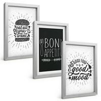 BILDER SET 3er Set - 20x30 cm Silberner Rahmen - Grafiken, Lebensmittel, kulinarische Slogans - Silberfarben, Kunststoff (20/30cm) - TULUP