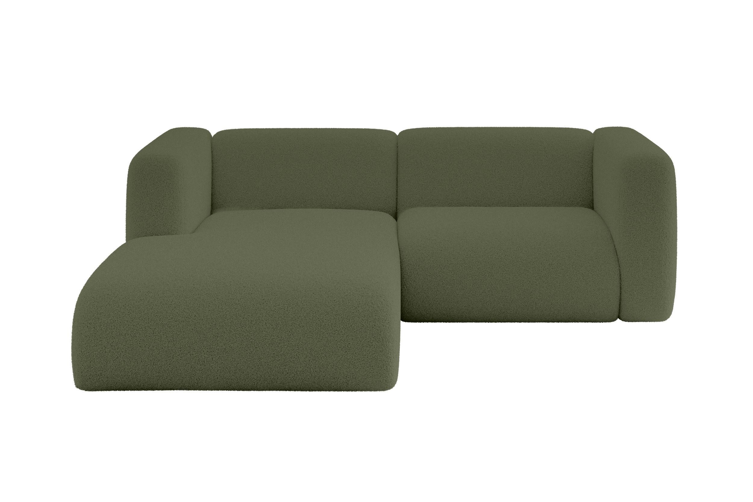 ECKSOFA Ottomane Links MIRA-L1 227x179x89 Grün Bouclé - Schwarz/Olivgrün, Holzwerkstoff/Kunststoff (227/179cm) - ALTDECOR