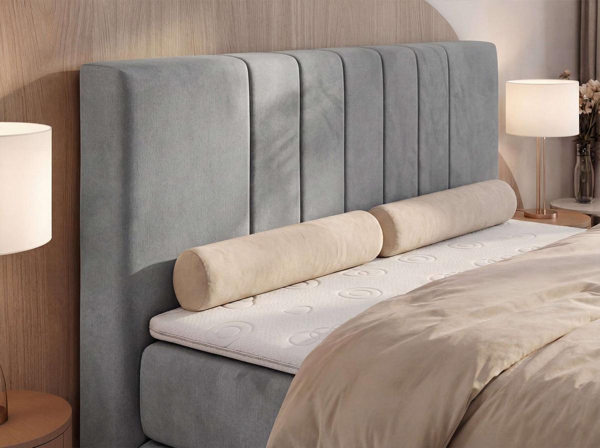 BOXSPRINGBETT INERO KING 140/200 - Hellgrau Velvet - Topper T25 - H3 - Hellgrau/Schwarz, Kunststoff/Textil (140/200cm) - MKS