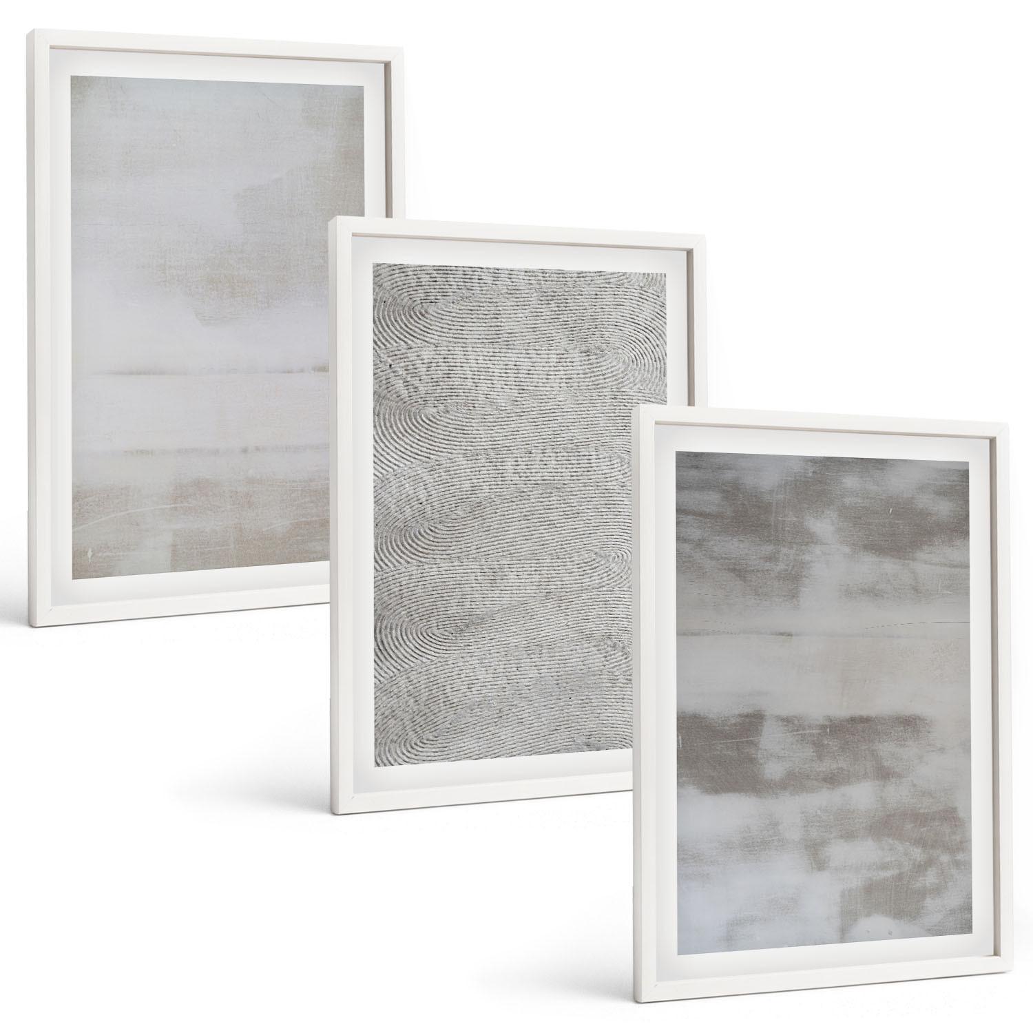 BILDER SET 3er Set - 40x60 cm Weißer Rahmen - Moderne minimalistische Texturen - Weiß, Kunststoff (40/60cm) - TULUP