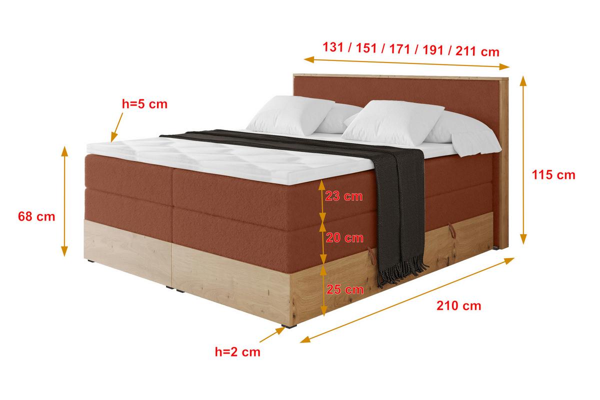 BOXSPRINGBETT LOLLI9 -KING 120x200 - H3/H4 Rot - Rot, Holzwerkstoff (120/200cm) - ALTDECOR