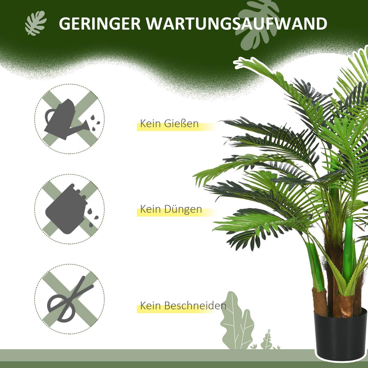 KÜNSTLICHE Pflanzen, Kunst Palme, 100 cm Kunstpflanze mit 27 Zweige Grün - Grün, Kunststoff (100cm) - HOMCOM