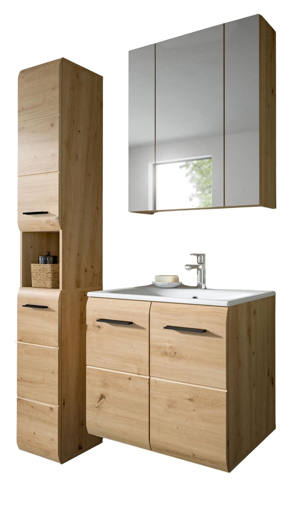 BADMÖBEL-SET 3-teilig Eiche Artisan, Badkombination 105 cm Komplett-Set mit Waschbecken - Schwarz/Eiche Artisan, Glas/Keramik (105/185/46cm) - Inn.Furn