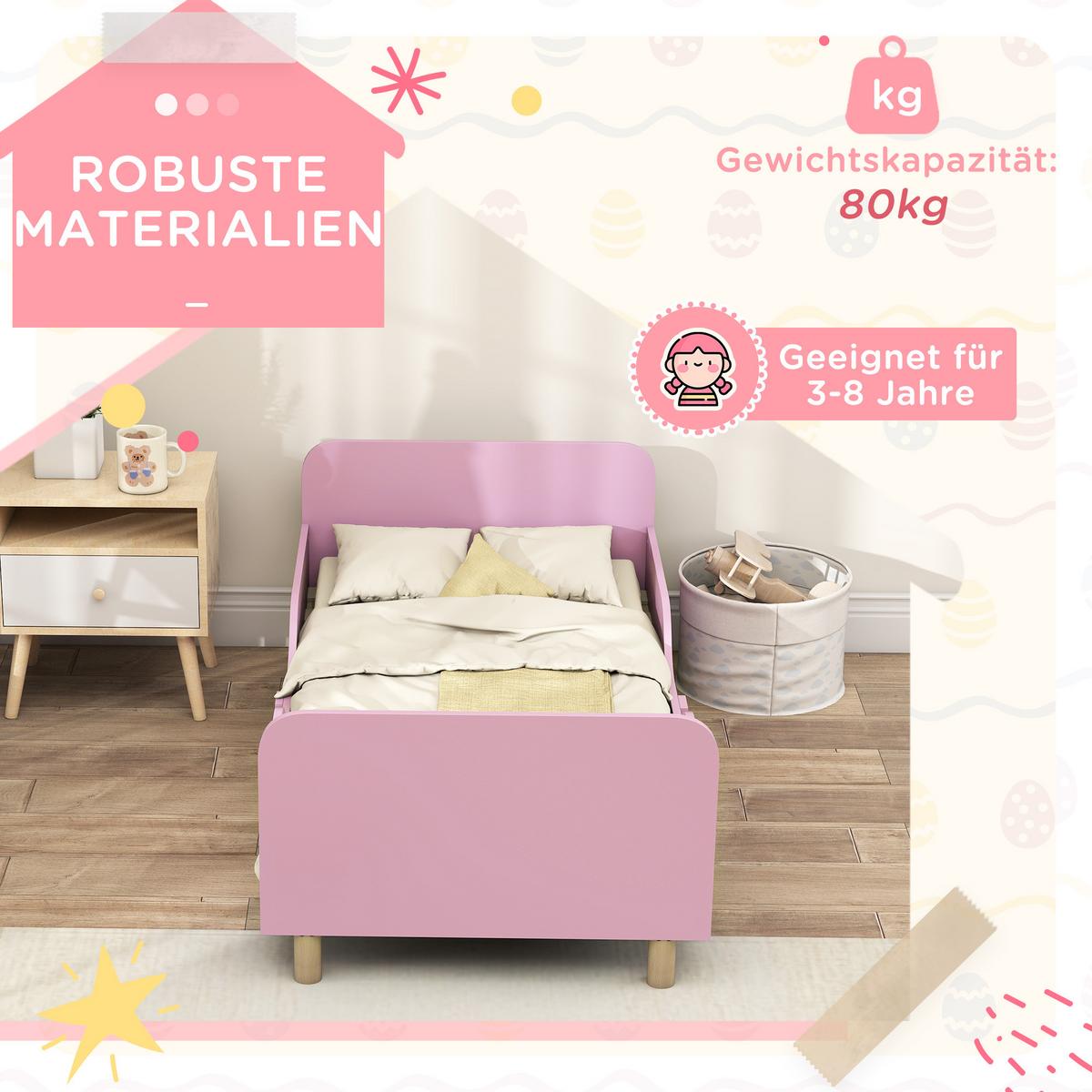 KINDERBETT MDF Kiefernholz Rosa - Rosa/Naturfarben, Holzwerkstoff (70/140cm) - AIYAPLAY