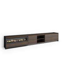 LOWBOARD, Eiche und Schwarz, 310/37/50cm, Kamin mit Feuereffekt - Dunkelbraun, Holzwerkstoff (310/50/37cm) - Skraut Home
