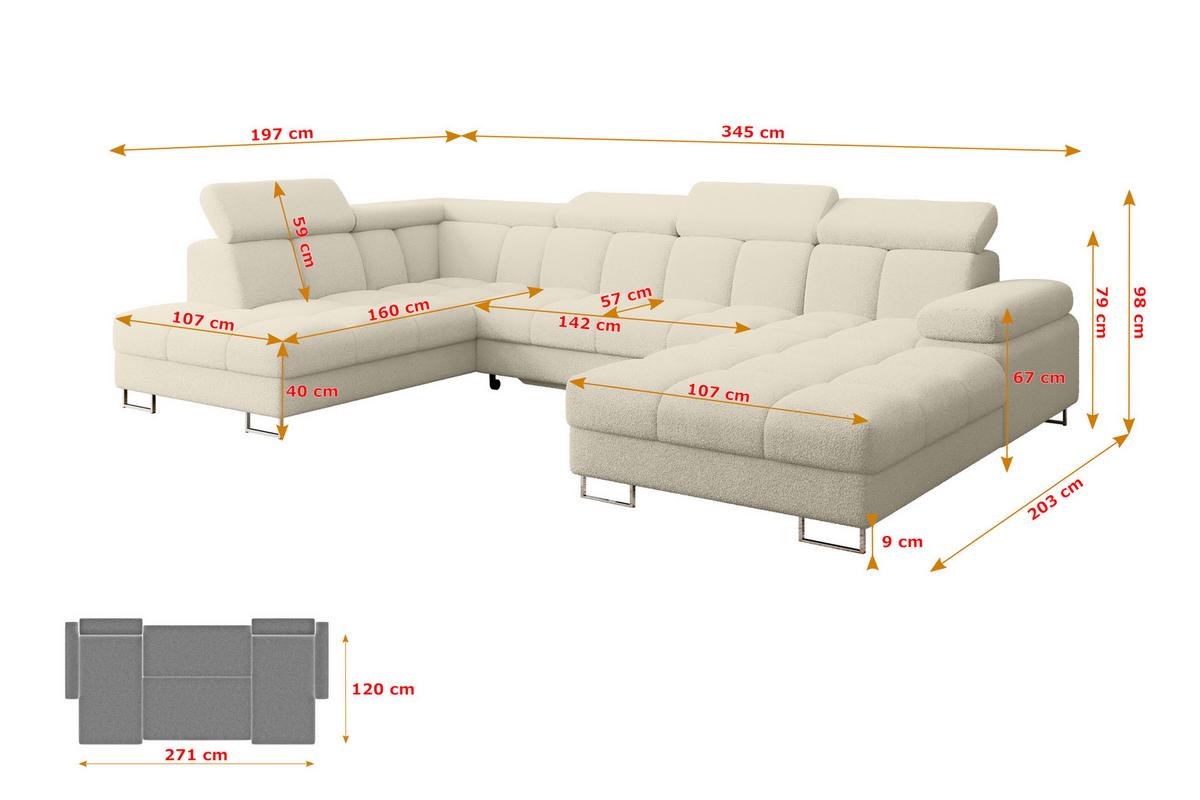 WOHNLANDSCHAFT mit Schlaffunktion und Bettkasten Ottomane Links COMA U 345x203x79 Beige Bouclé - Sandfarben, Holzwerkstoff/Textil (345/79/203cm) - ALTDECOR