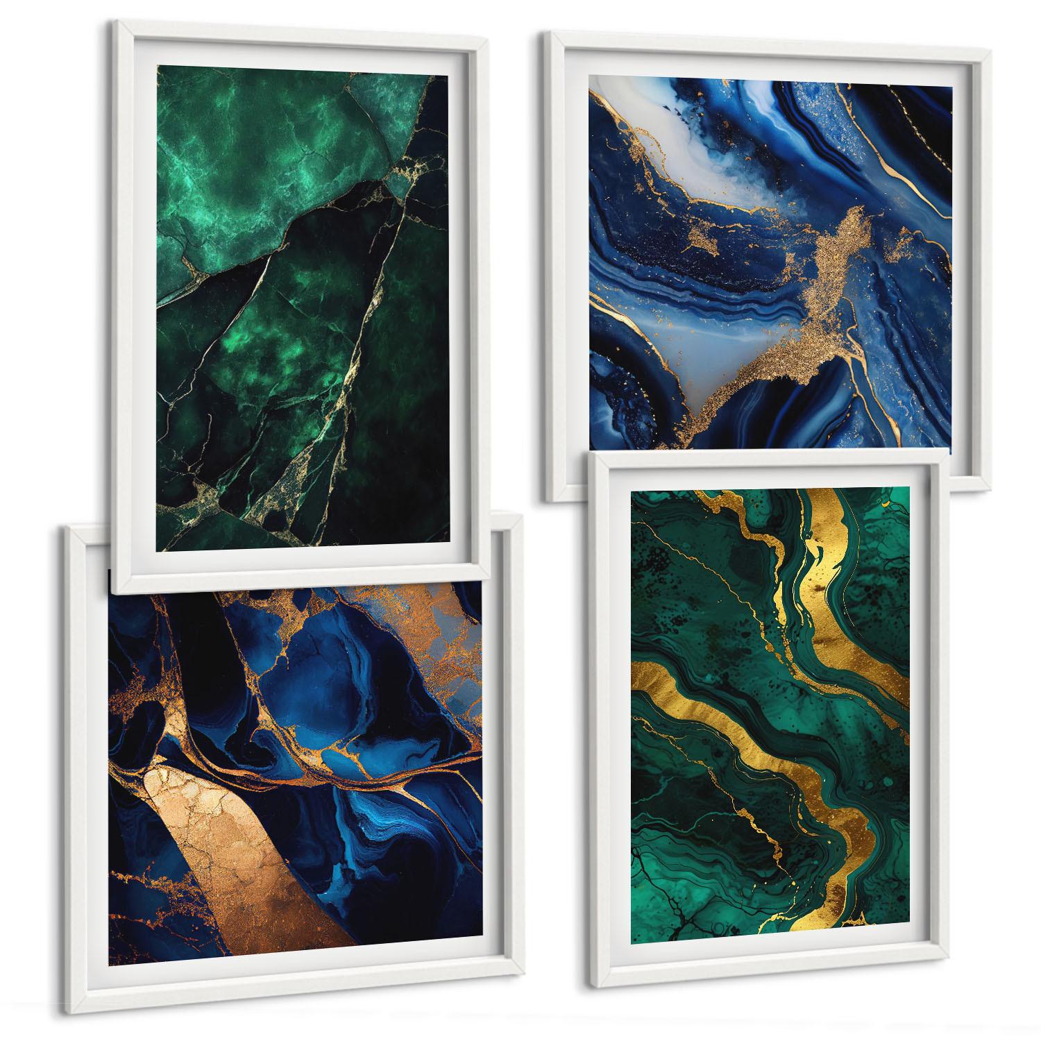 BILDER SET 4er Set - 50x50 cm & 40x60 cm Weißer Rahmen - Elegante Muster auf Steinen - Weiß, Kunststoff (50/50cm) - TULUP