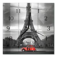 WANDUHR aus Glas 30x30 cm - Eiffelturm-Auto - Rot, Glas (30/30/0.4cm) - TULUP
