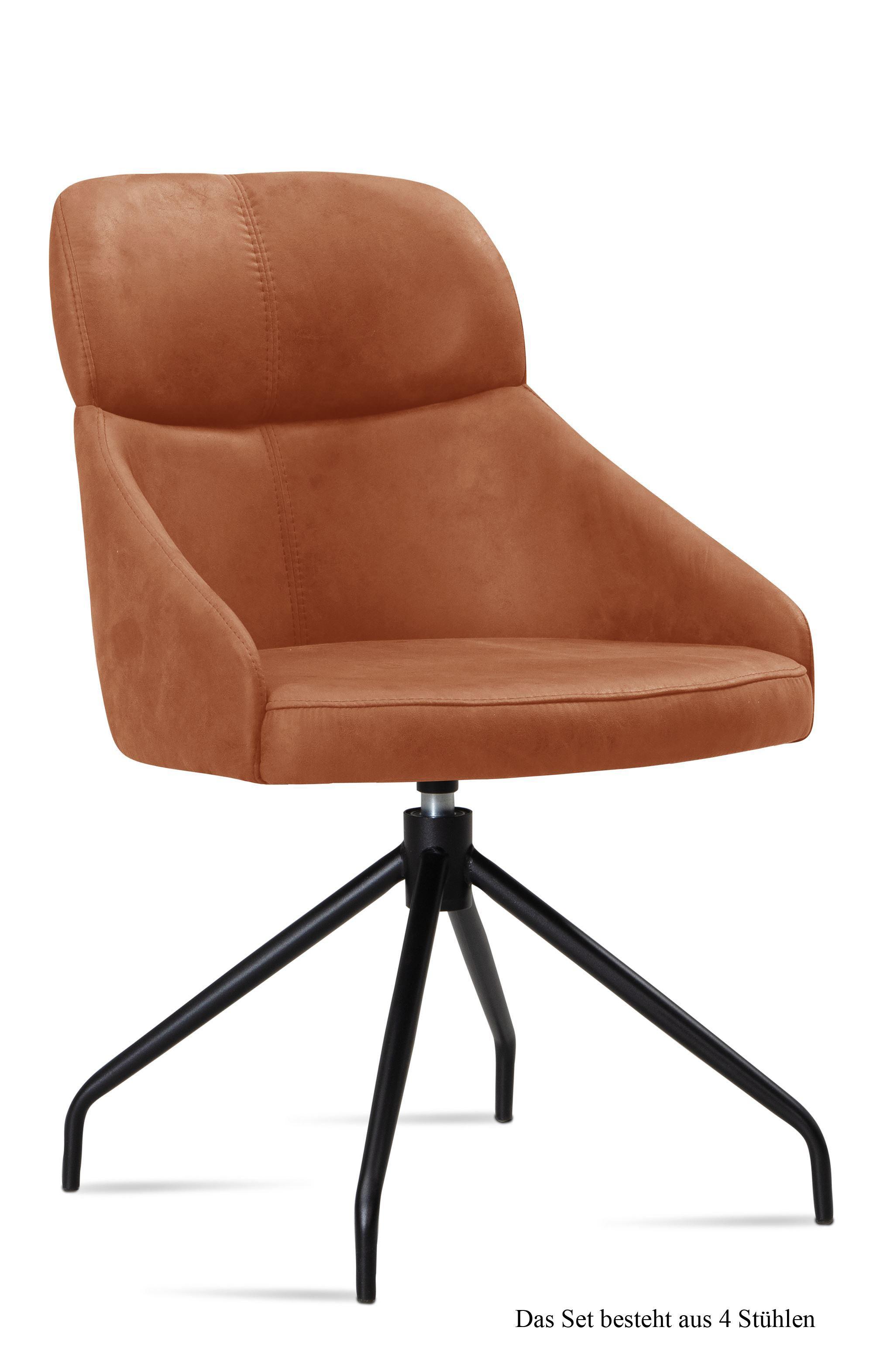 ESSZIMMERSTUHL drehbar (4er-Set) Dorian 52x82x63 Schwarz/Cognac - Cognac/Schwarz, Kunststoff (63/82/52cm) - 58aufmkessel