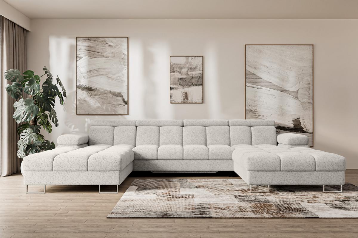 WOHNLANDSCHAFT mit Schlaffunktion und Bettkasten COMA U2 345x203x79 Hellgrau Velours - Hellgrau, Holzwerkstoff/Textil (345/79/203cm) - ALTDECOR
