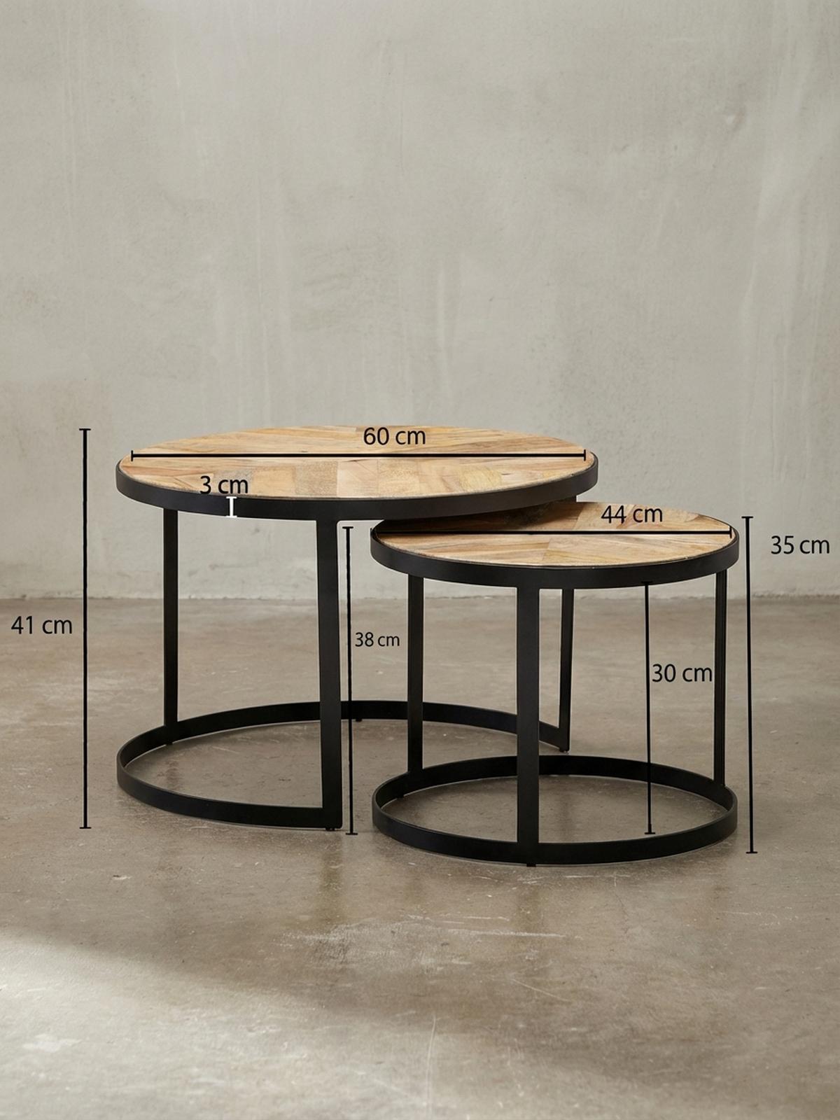 COUCHTISCH 2er Set Massivholz Metall Platzsparend Handgefertigt ESINO, Beige 60x60x40 cm - Beige/Schwarz, Holz/Metall (60/60/40cm) - KADIMA DESIGN