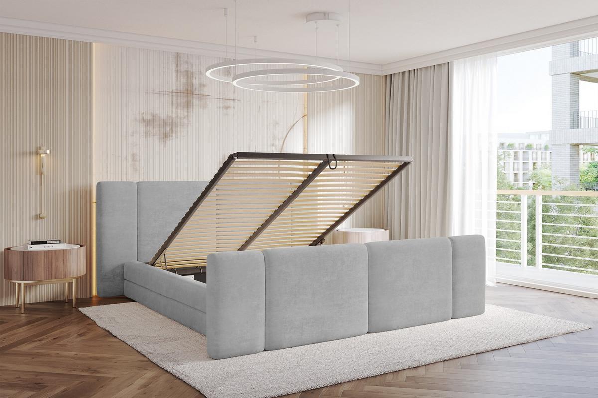 POLSTERBETT mit Bettkasten, Fußteil und Lattenrost, Bett mit Matratze H3/H4 - TEVO-Z 140x200 Grau - Hellgrau, Holzwerkstoff/Textil (140/200cm) - ALTDECOR