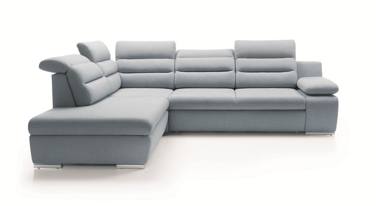 ECKSOFA RISO Blau Velours-Stoff mit Schlaffunktion - Blau, Holz (280/230cm) - MASSENO