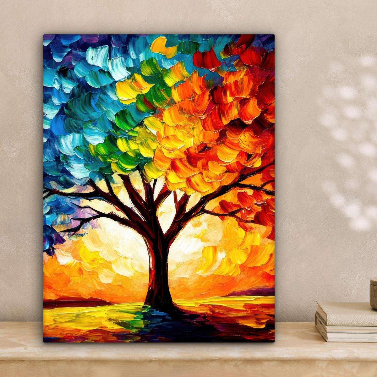 LEINWANDBILD Baum - Kunst - Natur - Sonnenuntergang Room Decor 30x40 cm - Multicolor, Textil (30/40cm) - MuchoWow