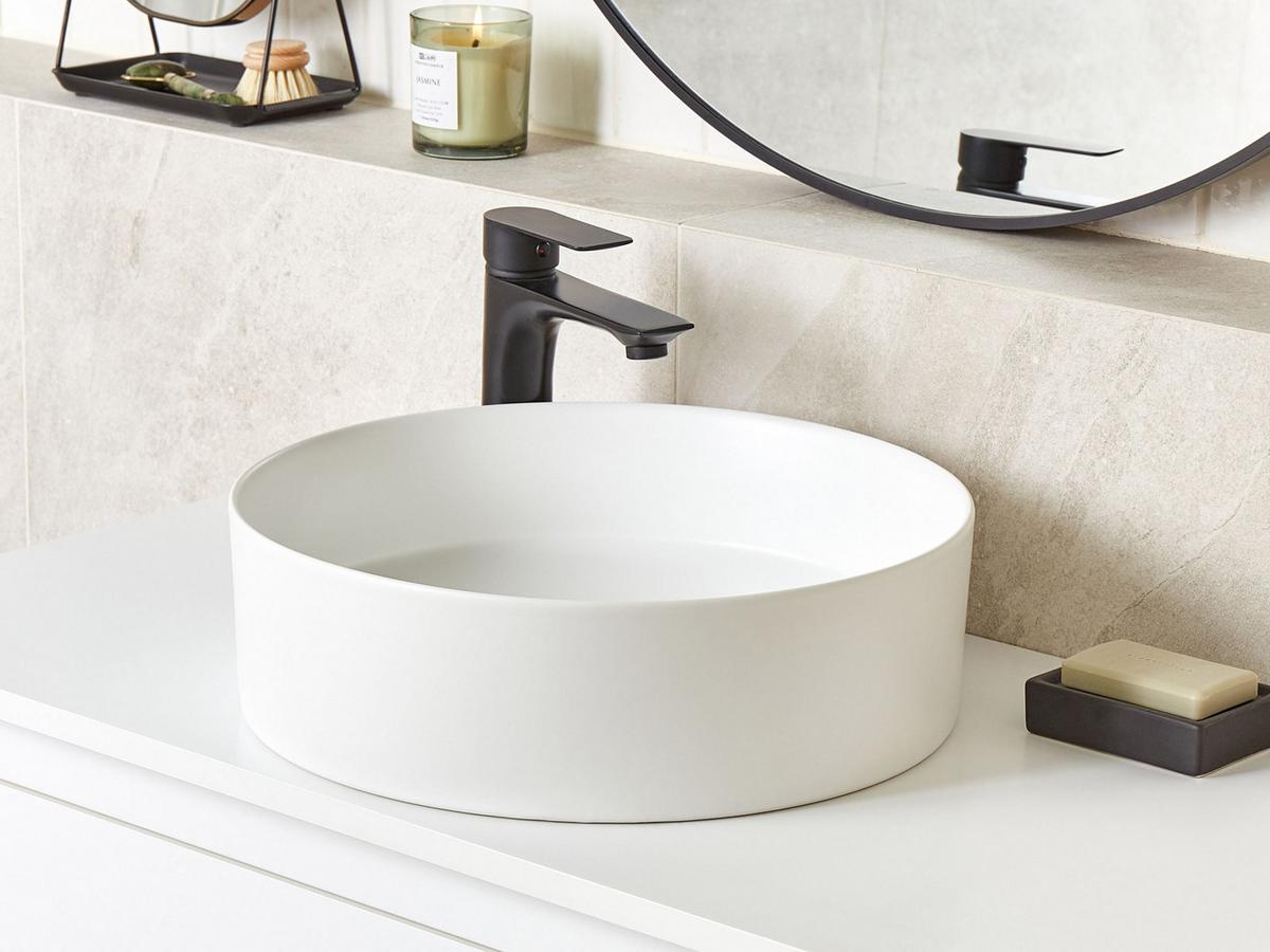 AUFSATZWASCHBECKEN 40 cm Cremeweiß Tebar - Creme, Keramik (40/12/40cm) - Beliani