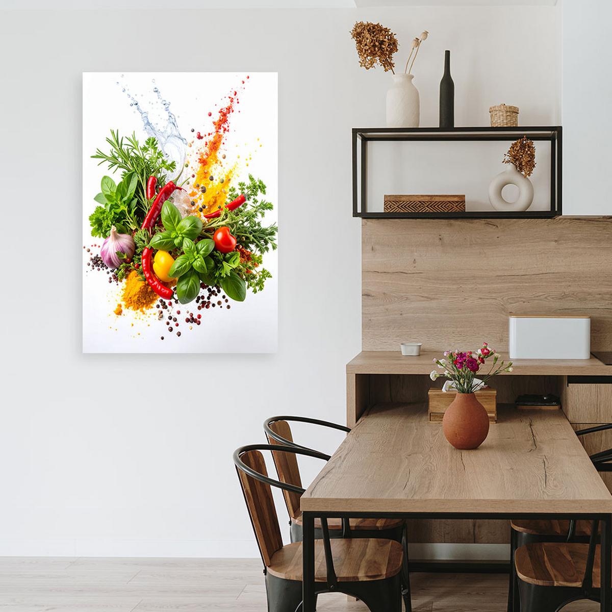 LEINWANDBILD Kräuter Gewürze Gemüse 40x60cm - Multicolor, Textil (40/60cm) - Feeby