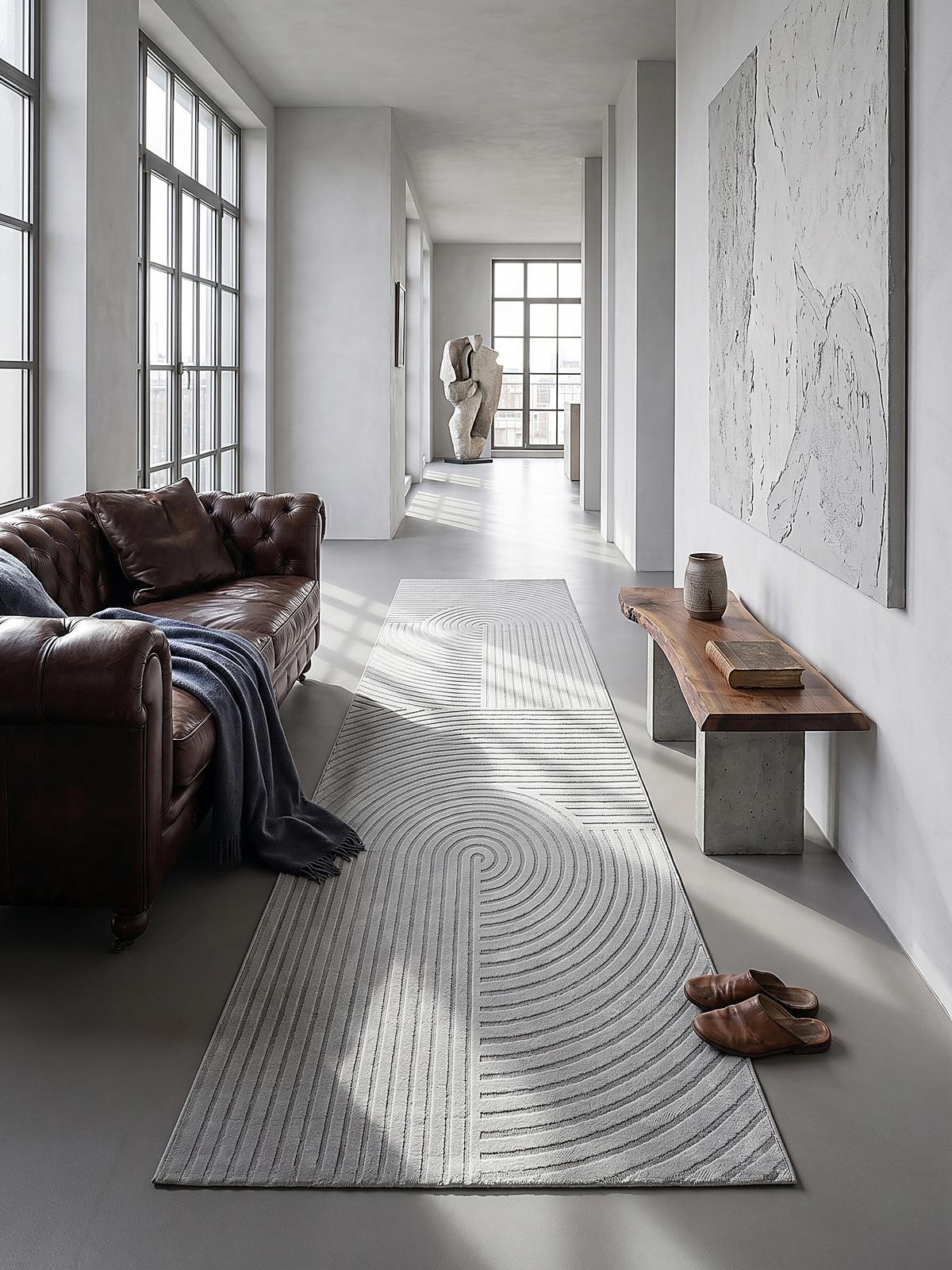 TEPPICHLÄUFER Geometrisch ERESMA Polyester Grau 80 x 300 cm - Grau, Textil (80/300cm) - KADIMA DESIGN