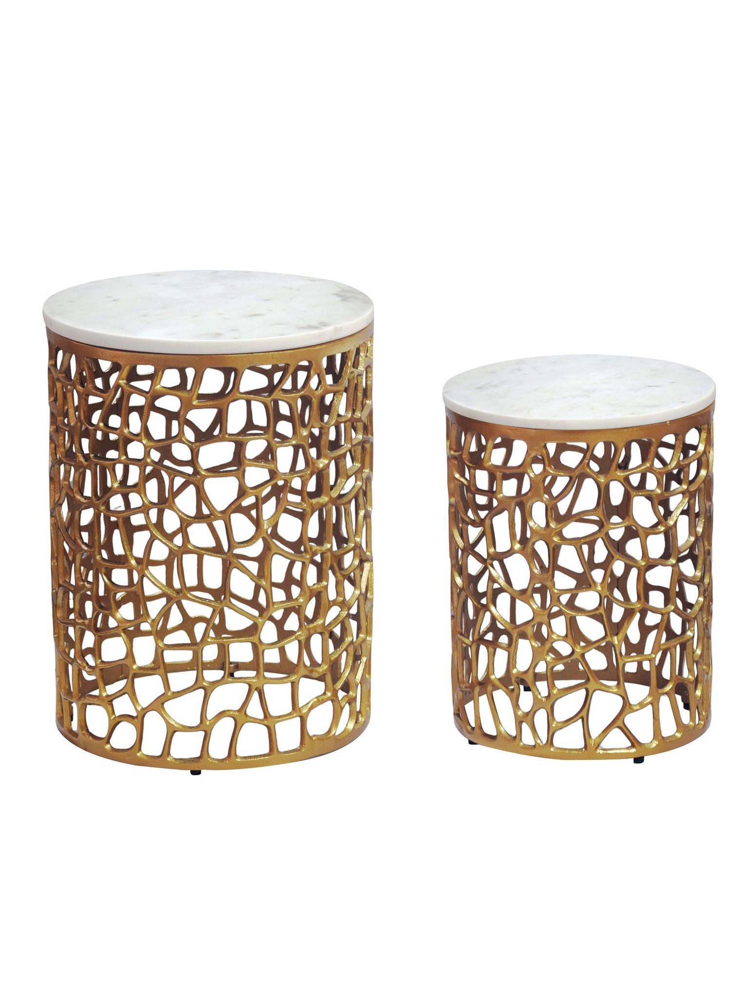 BEISTELLTISCHE 2er-Set ASTLUX, Marmor, Gold-Weiß, Ø 39 x 52,5 cm - Goldfarben, Stein/Metall (39/39/52.5cm) - KADIMA DESIGN