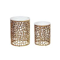 BEISTELLTISCHE 2er-Set ASTLUX, Marmor, Gold-Weiß, Ø 39 x 52,5 cm - Goldfarben, Stein/Metall (39/39/52.5cm) - KADIMA DESIGN