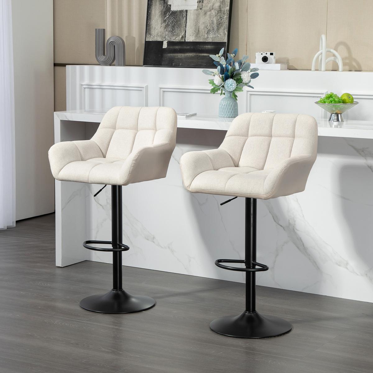 BARHOCKER 2er Set Kunstleder Polyester Cremeweiß - Creme, Textil (52.5/114/57.5cm) - HOMCOM