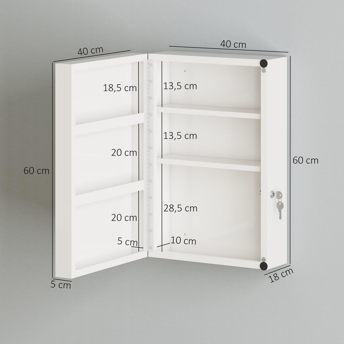 ARZNEISCHRANK Kaltgewalzter Stahl Weiß - Weiß, Metall (18/60/40cm) - HOMCOM