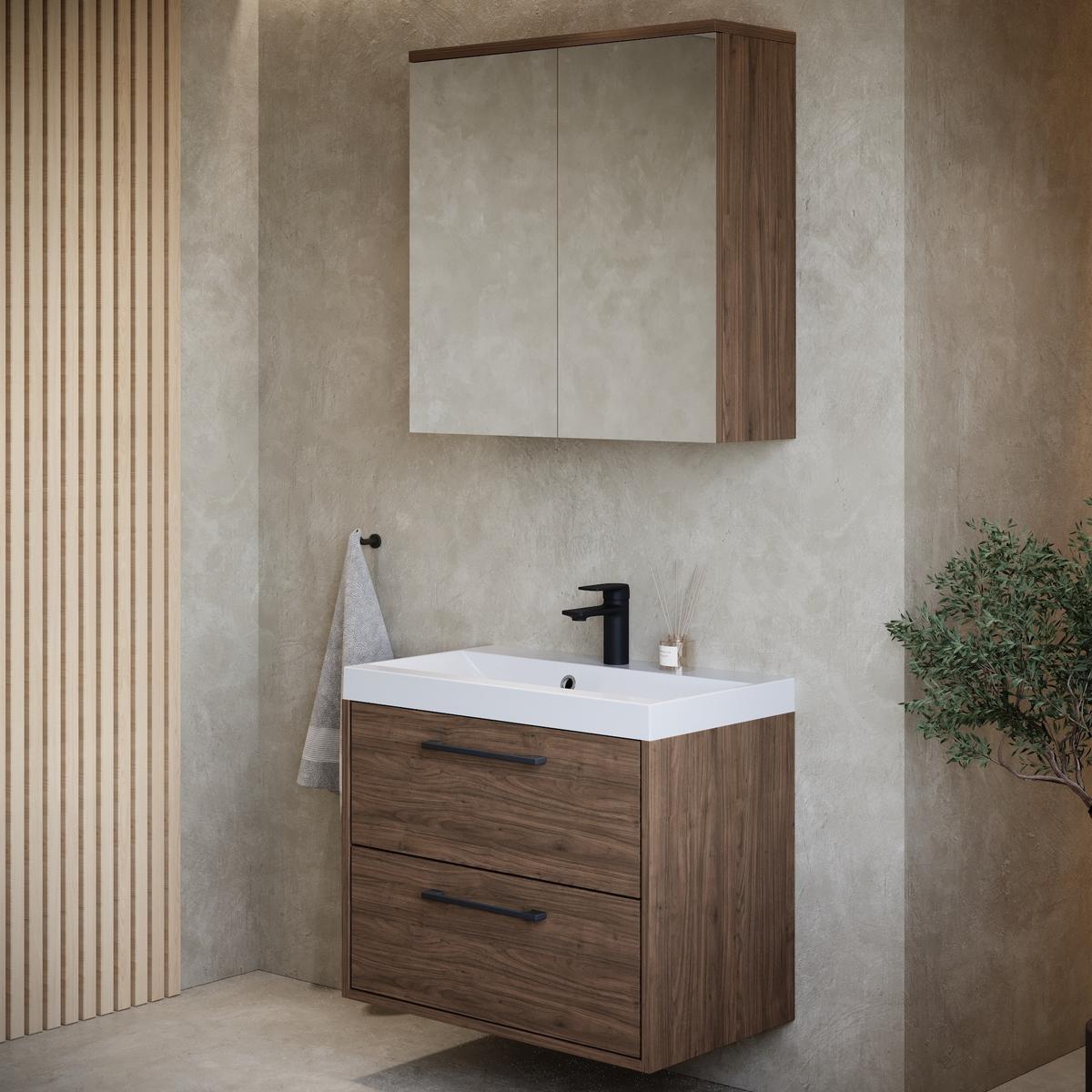 BADMÖBEL-SET Florence 3 Teile Walnuss Braun - 60 x 35 x 51 cm - Eichefarben, Holz (60/51/35cm) - Badplaats