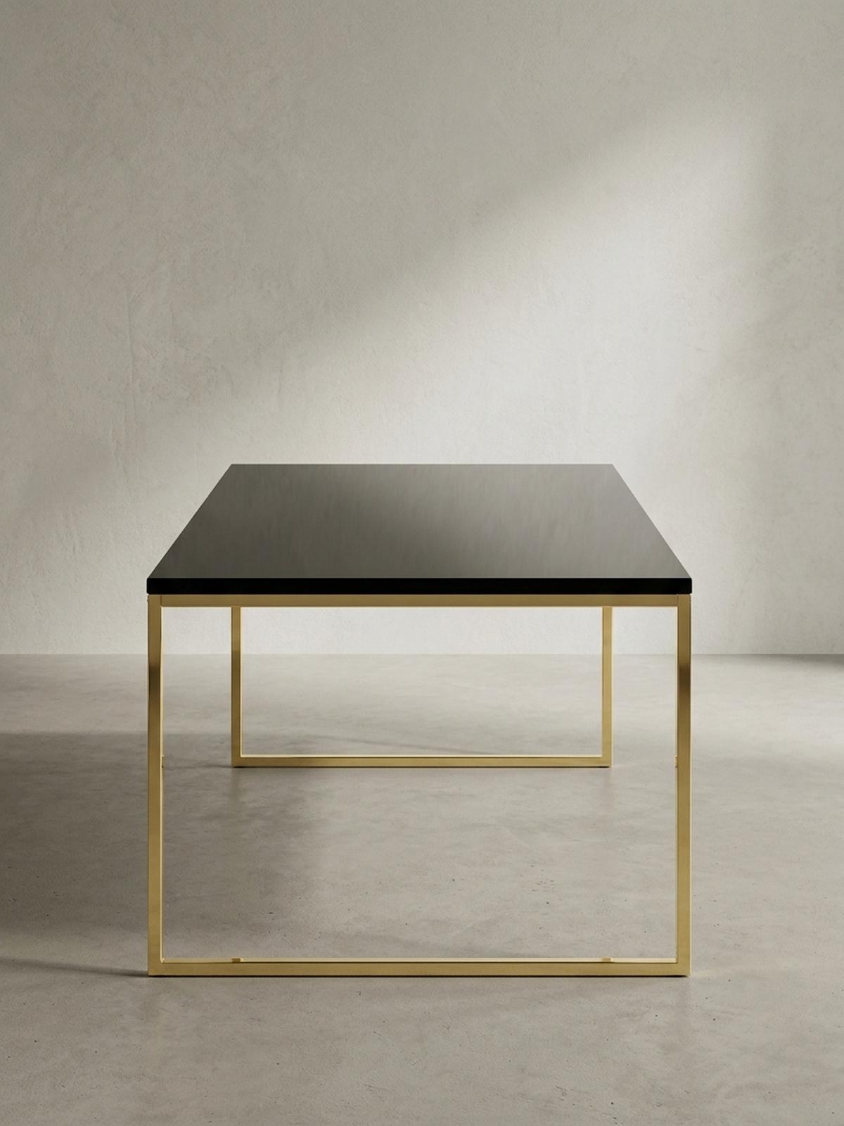 COUCHTISCH RIVA, Schwarz, Metall und Holz, Filigrane Beine, Maße 120x45x60 cm - Goldfarben/Schwarz, Holz/Metall (60/120/45cm) - KADIMA DESIGN