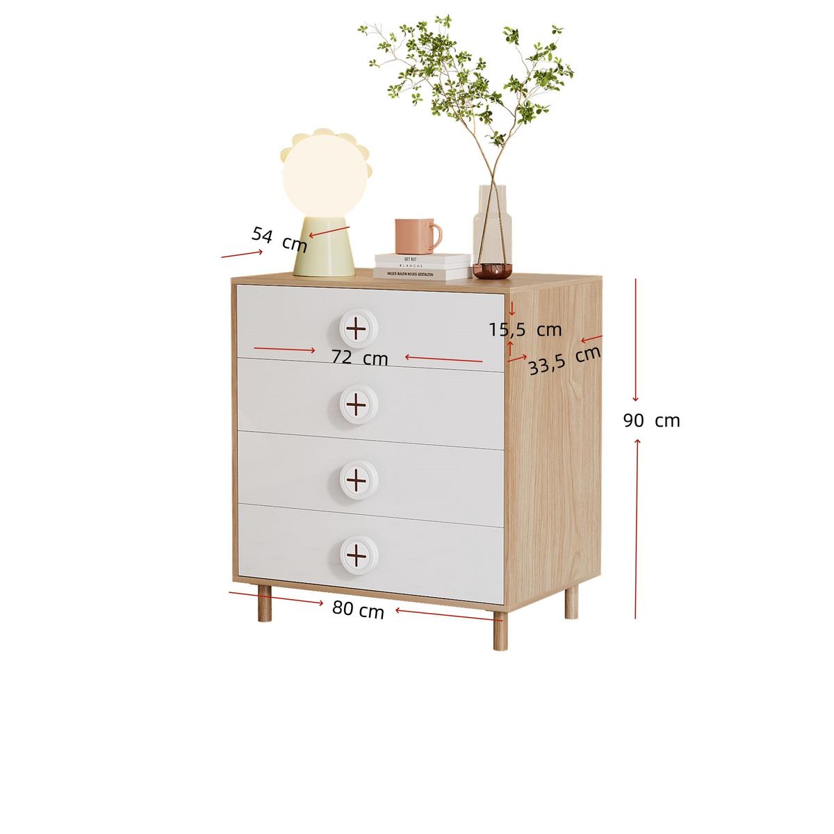 NACHTSCHRÄNKCHEN Modern Weiß Holzoptik mit 4 Schubladen 80×54×90 cm - Weiß, Holzwerkstoff (80/90/54cm) - Urban Meuble