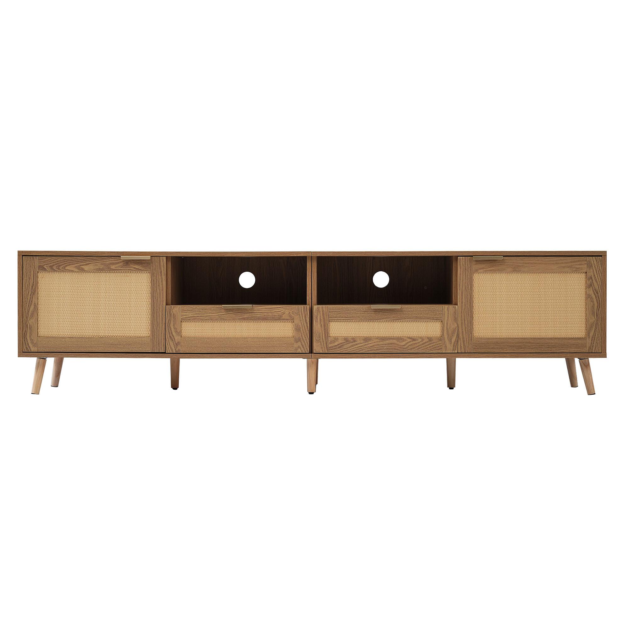 TV STOLÍK Z RATANU – nohy z masívneho dreva – 200 x 37 x 49 cm - Braun, Holz (37/49/200cm) - Urban Meuble