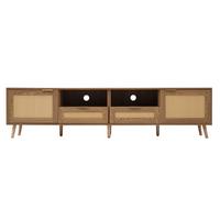 TV STOLÍK Z RATANU – nohy z masívneho dreva – 200 x 37 x 49 cm - Braun, Holz (37/49/200cm) - Urban Meuble