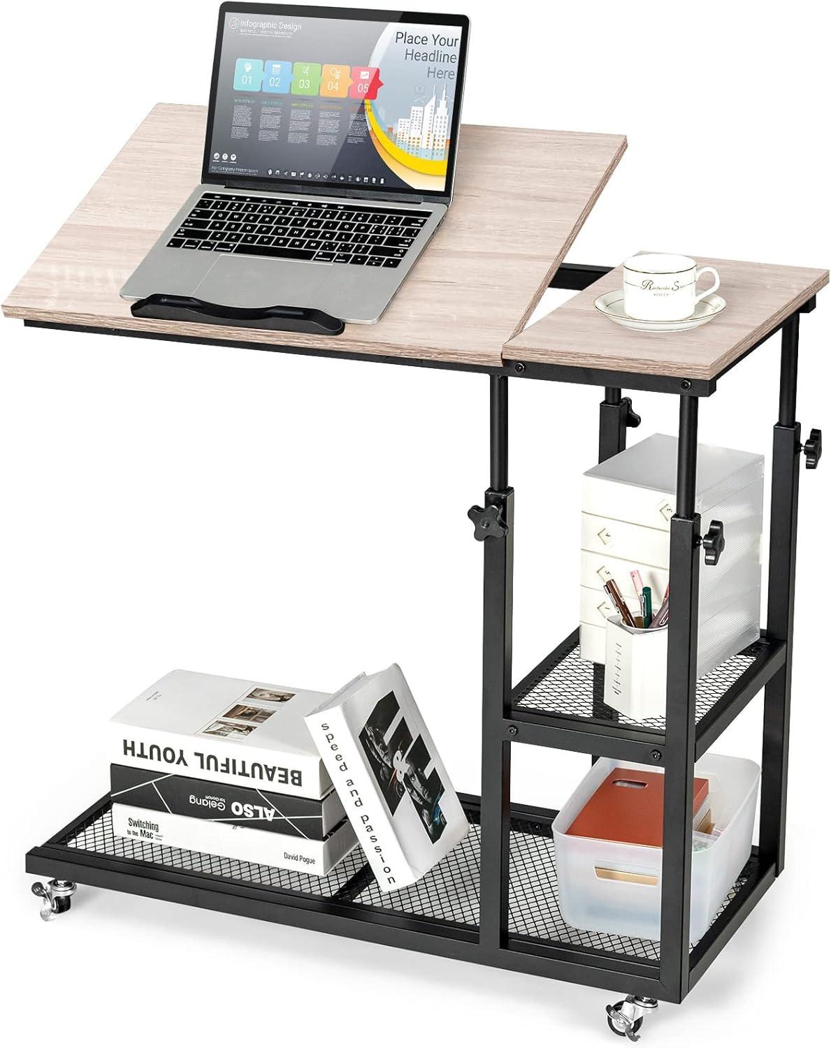 BEISTELLTISCH 95cm Holz - Braun, Holz (40/80/95cm) - COSTWAY