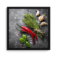POSTER MIT RAHMENGERAHMTES BILD Pfeffer - Kräuter - Gewürze - Beton 40x40 cm - Dunkelgrau, Papier (40/40cm) - MuchoWow