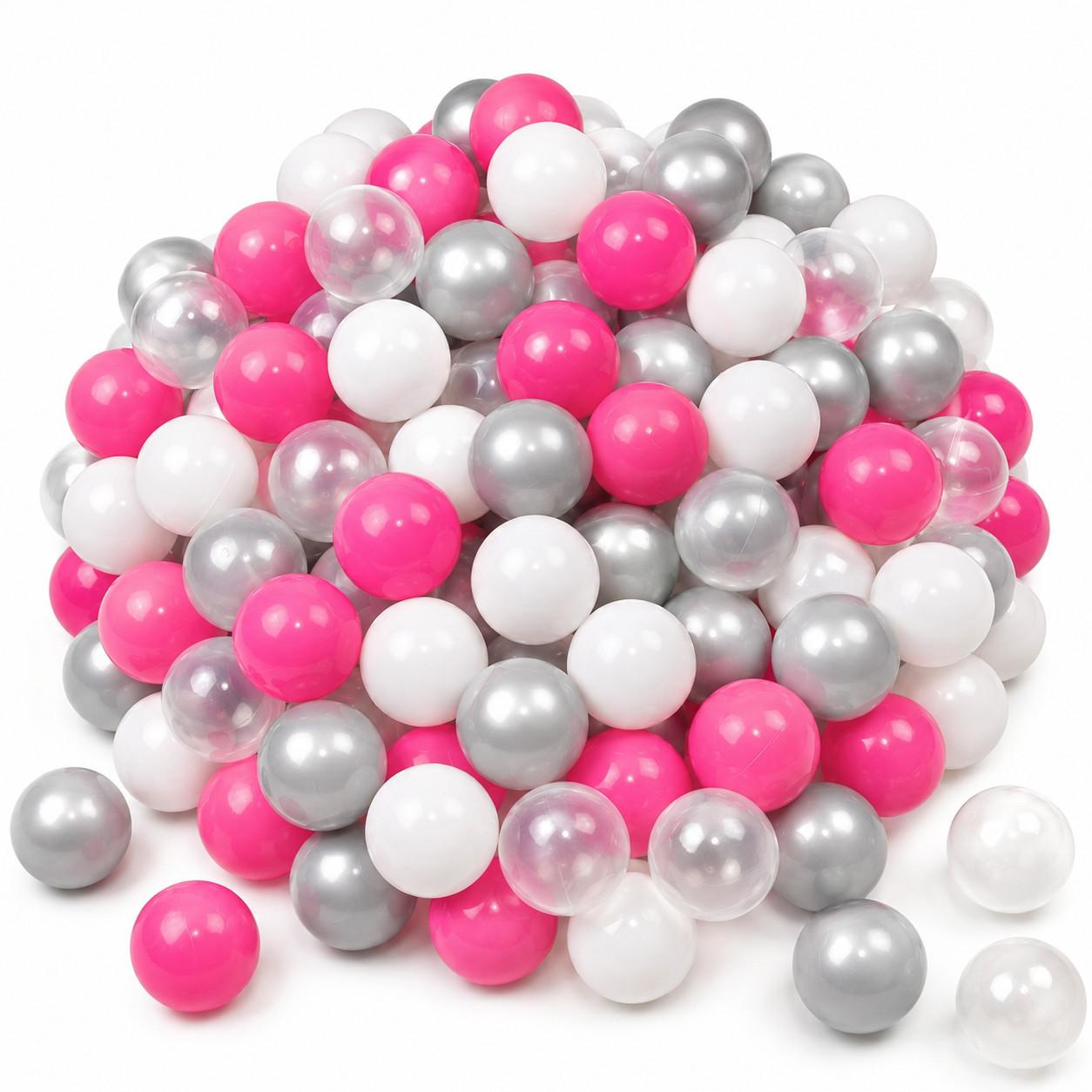 BÄLLEBAD-BÄLLE 200 Stück, Pink/Grau/Weiß/Transparent, 5.5 cm - Pink, Kunststoff (5.5/5.5/5.5cm) - Littletom